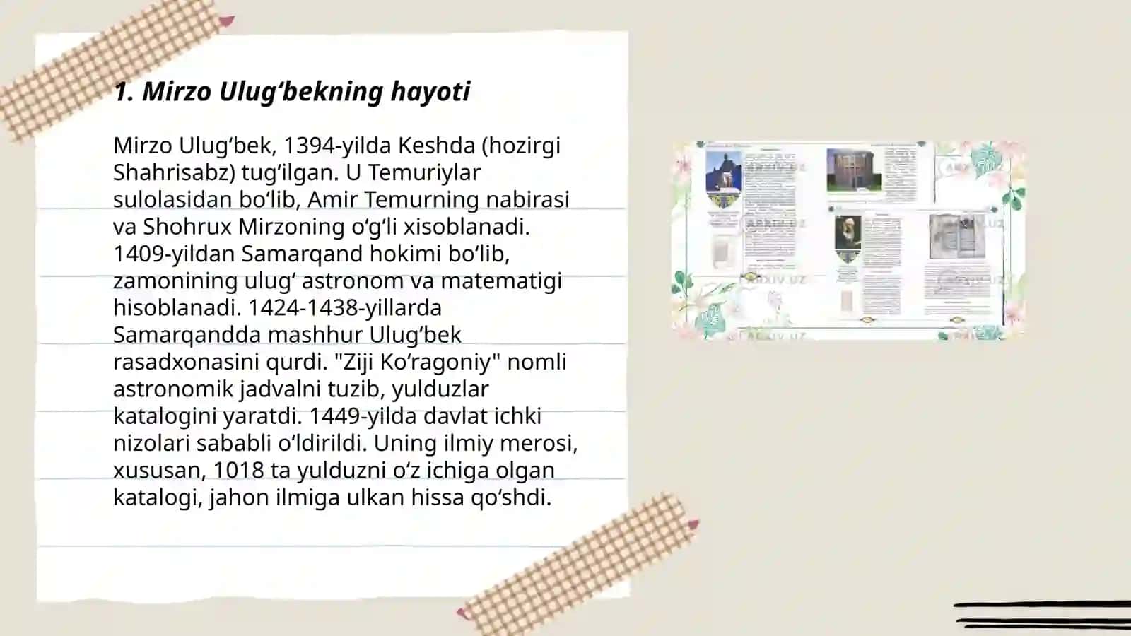 Mirzo Ulugʻbekning hayoti 3