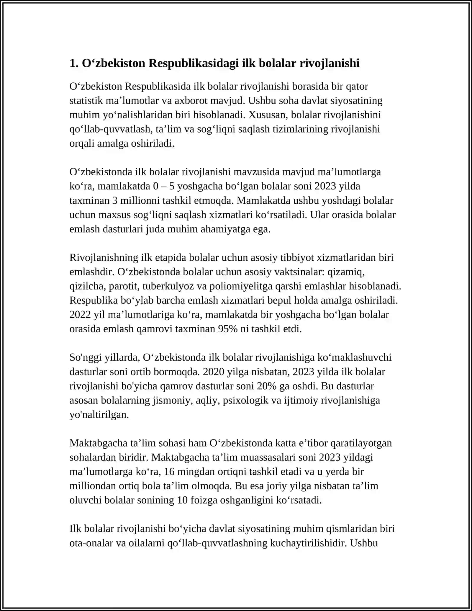 O'ZBEKISTON RESPUBLIKASINING ILK VA MAKTABGACHA YOSHDAGI BOLALAR RIVOJLANISHIGA QO'YILADIGAN DAVLAT TALABLARI 3