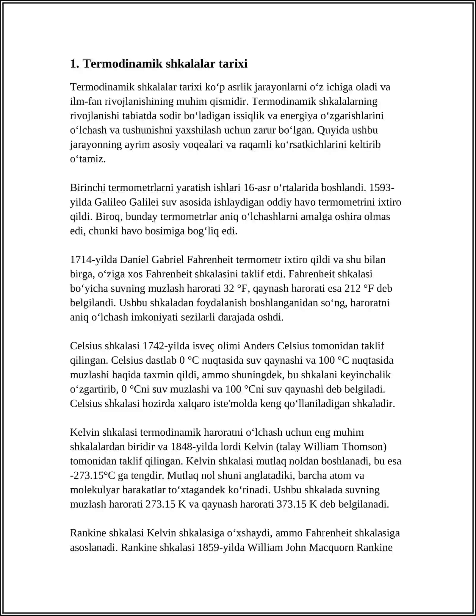MUSTAQIL ISH Mavzu: TEMPERATURANING TERMODINAMIK SHKALASI 3