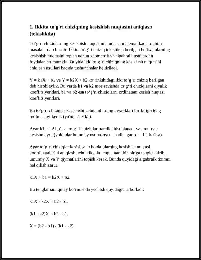TO'G'RI CHIZIQLARNING KESISHISH NUQTASI VA UNI TOPISH USULLARI 3