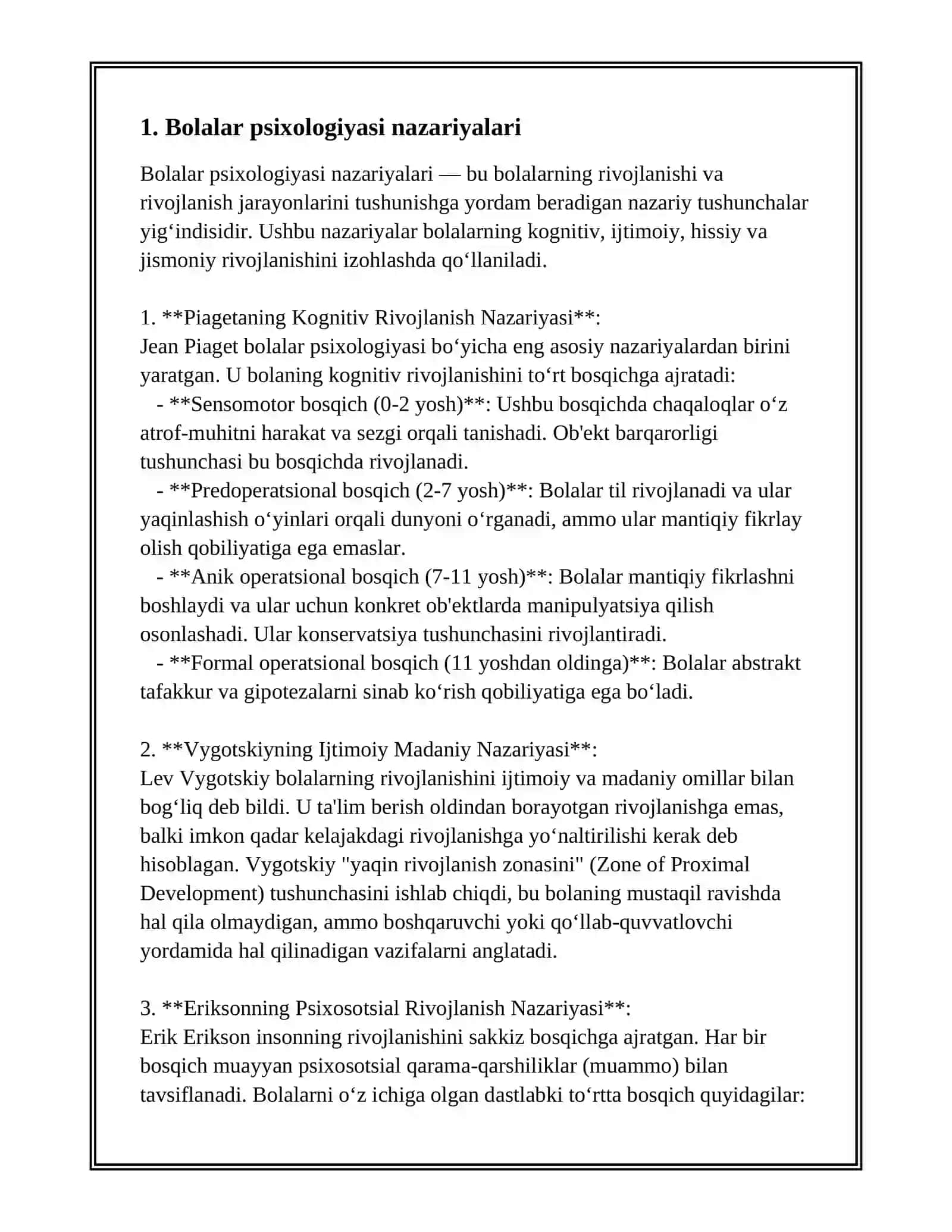 BOLALAR PSIXOLOGIYASI NAZARIYALARI VA AMALIYOT 3