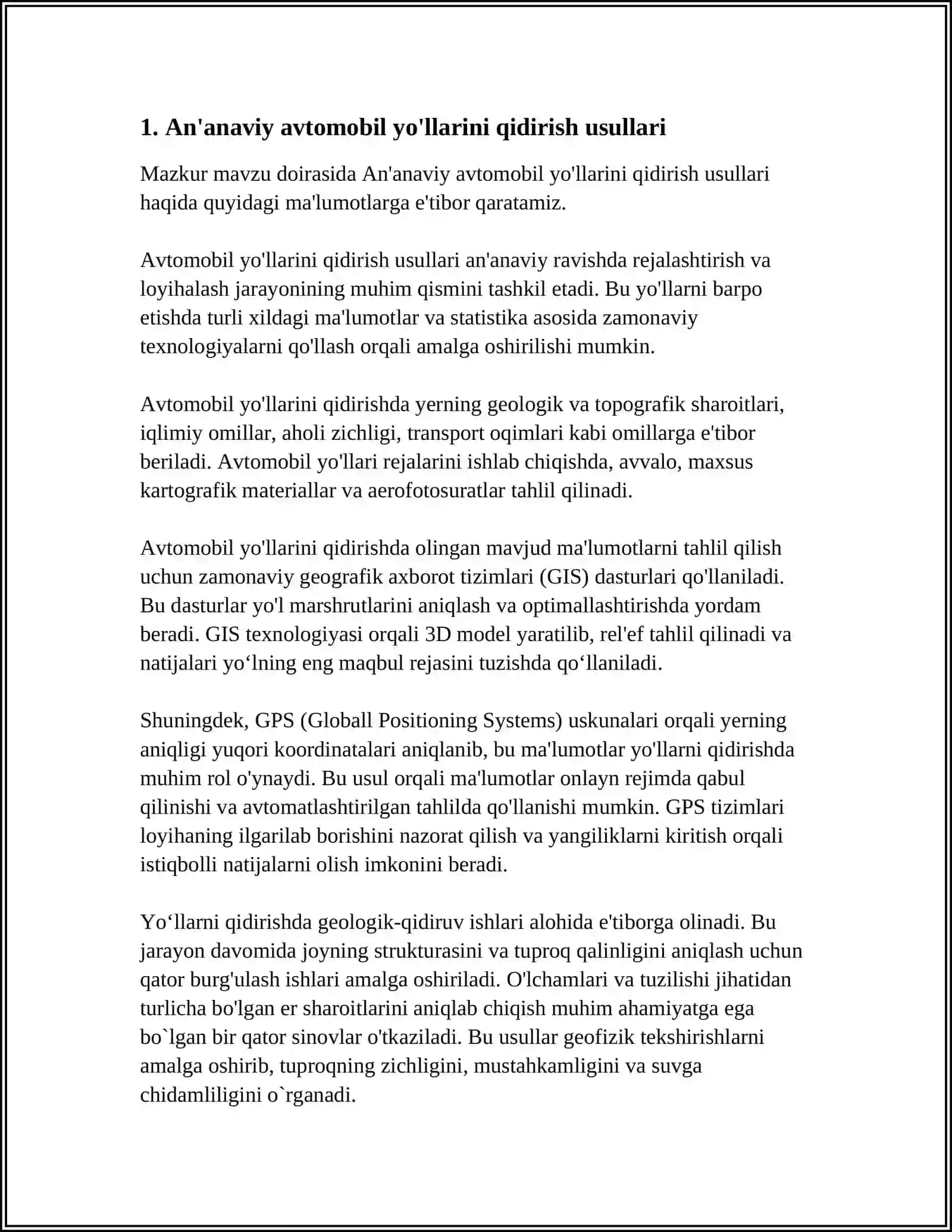 AVTOMOBIL YOʻLLARINI QIDIRUVINI AN'ANAVIY VA ZAMONAVIY TEXNOLOGIYALAR VA ULARNING TAHLILI 3
