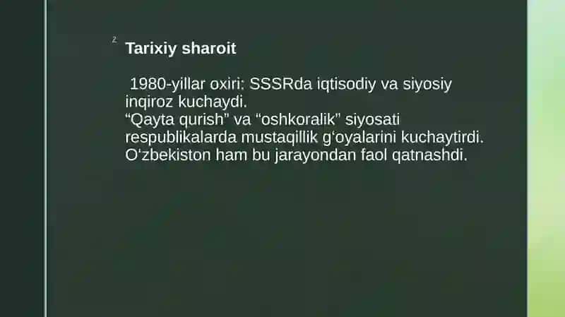 Mustaqil O‘zbekiston Respublikasining tashkil topishi va uning tarixiy ahamiyati 3