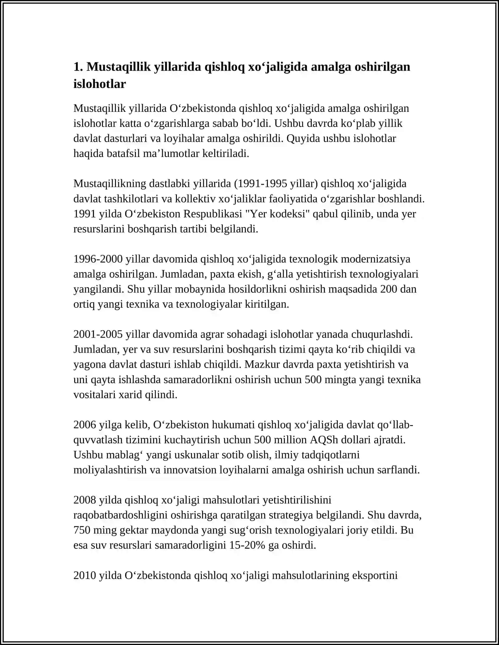 MUSTAQILLIK YILLARIDA QISHLOQ XO‘JALIGI VA SANOAT SOHASIDAGI O‘ZGARISHLAR 3