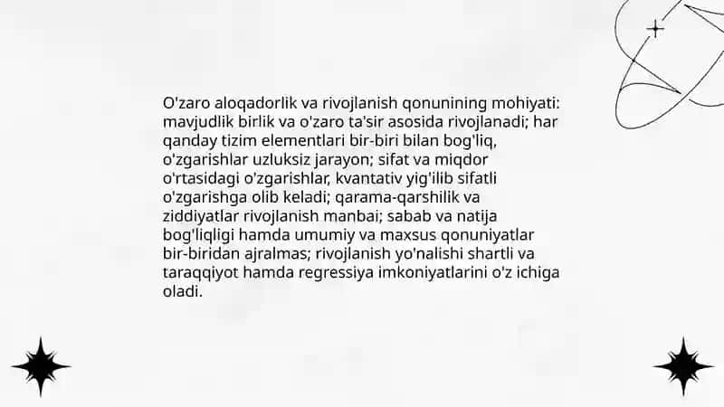 O'zaro aloqadorlik va rivojlanish qonunlari 3