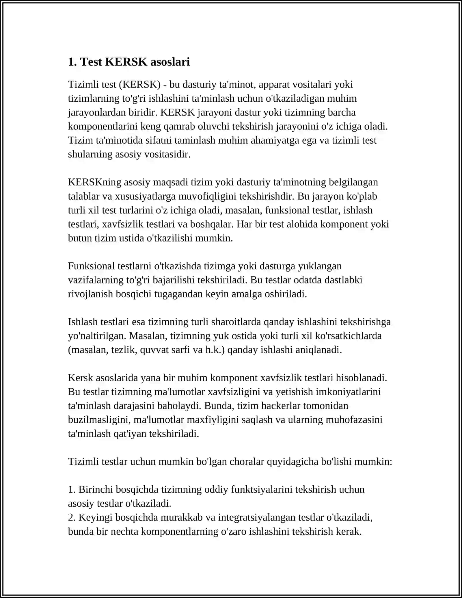 MUSTAQIL ISH Mavzu: TEST KERSK 3