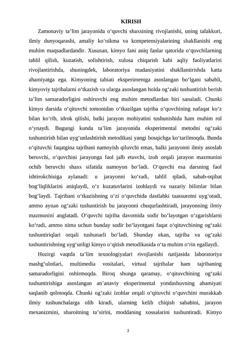 TAJRIBA O‘TKAZISH VA ULARNI OG‘ZAKI TUSHUNTIRISH BILAN UYG‘UNLASHTIRISH 3