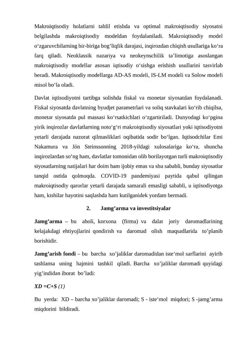 Dinamik makroiqtisodiyotda jamg’arma investitsiyalar va iqtisodiy o’sish 3
