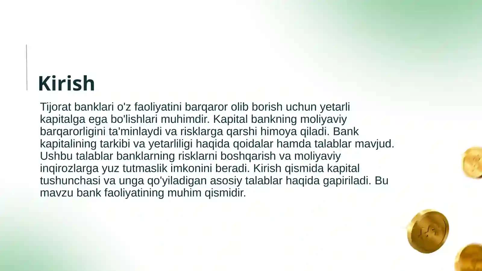 Tijorat banki kapitalining tarkibi va yetarliligi qoyilgan talablar 3