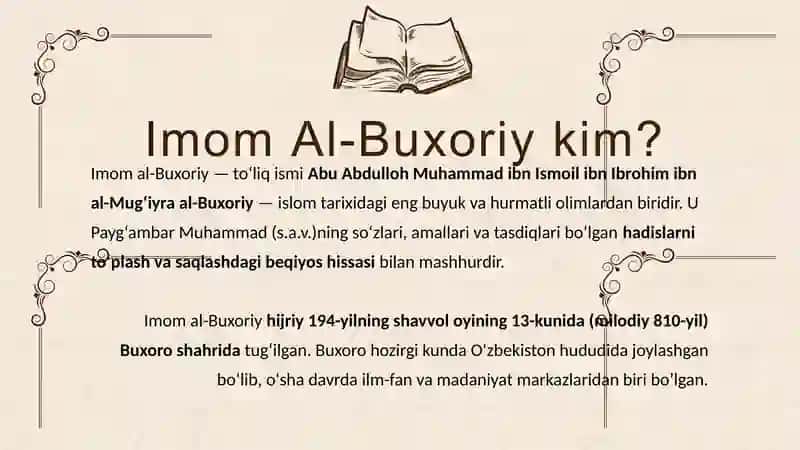 Imom al-Buxoriy haqida taqdimot 3