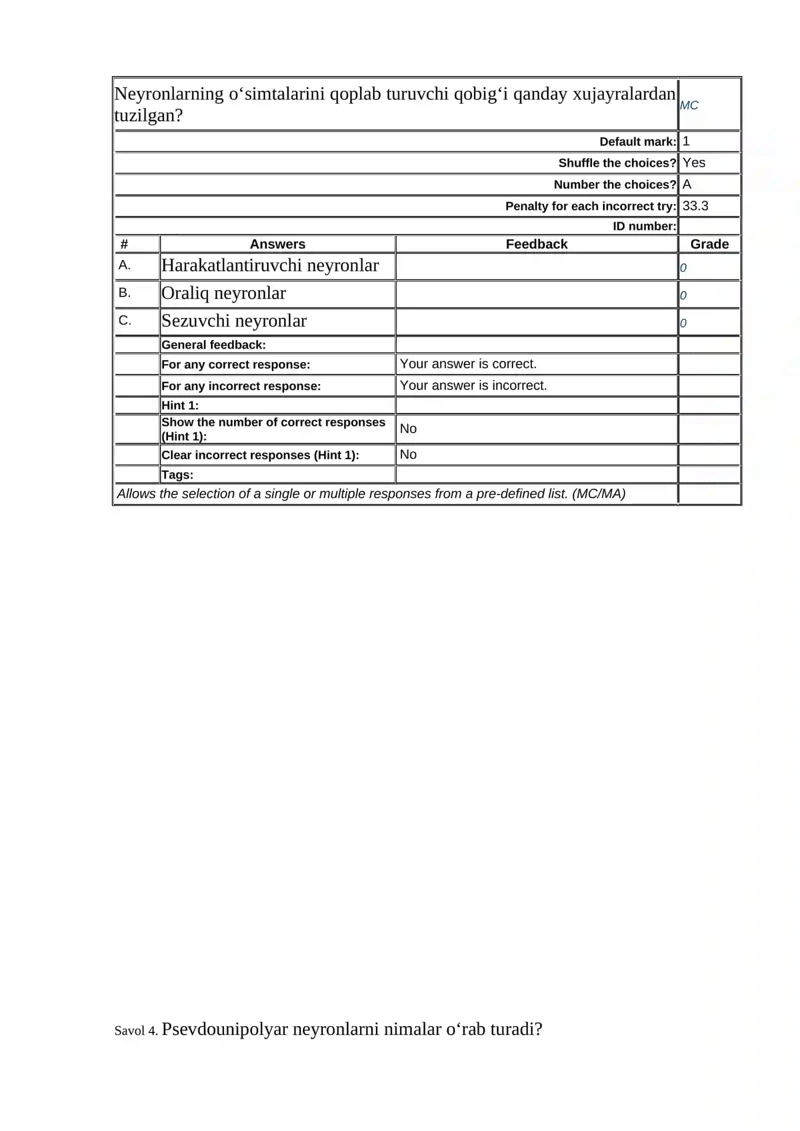 Moodle2Word Questions – English template 3