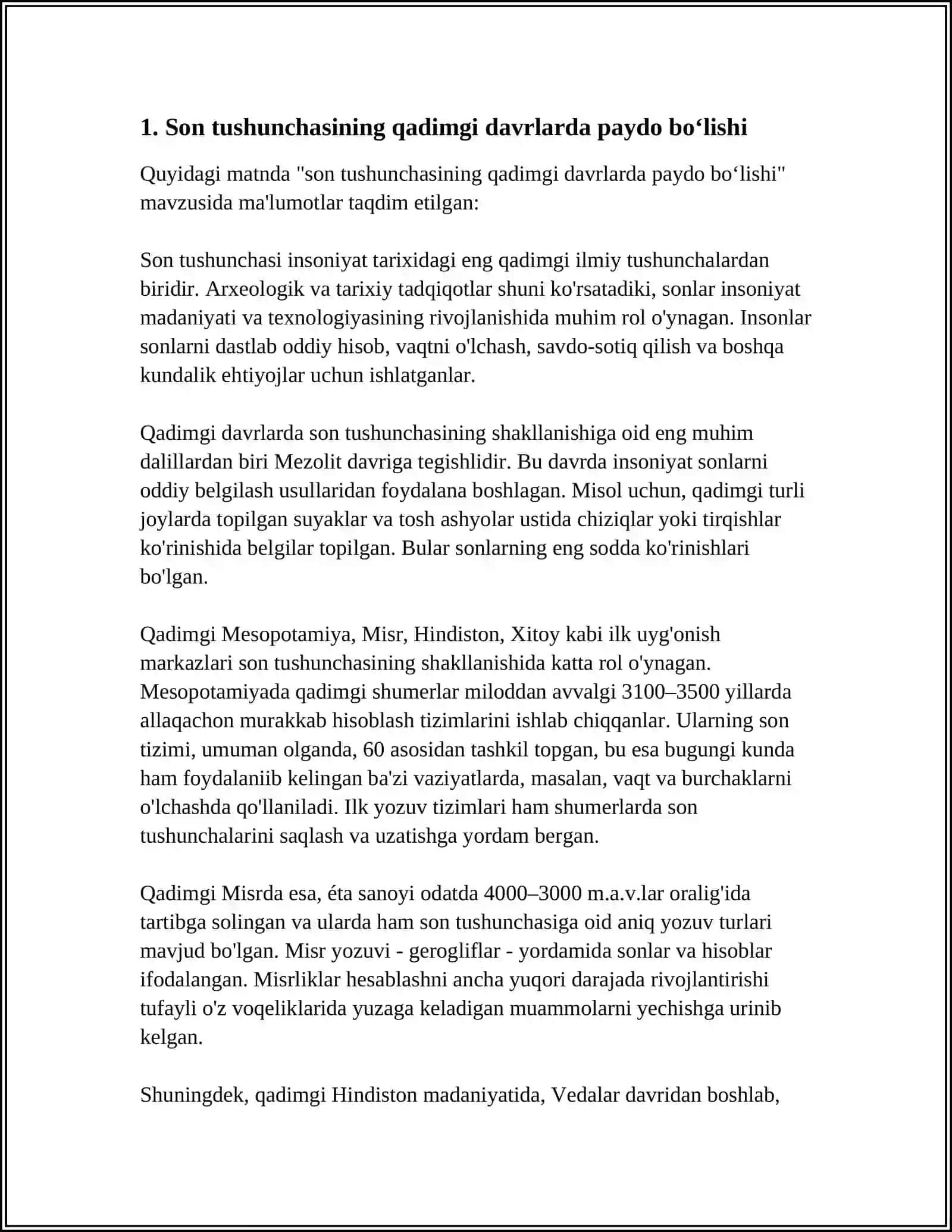SON TUSHUNCHASINING TARIXIY RIVOJLANISHI 3