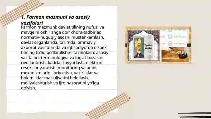 O'zbek tilining davlat tili sifatidagi nufuzi va mavqeyini tubdan oshirish chora-tadbirlari 3