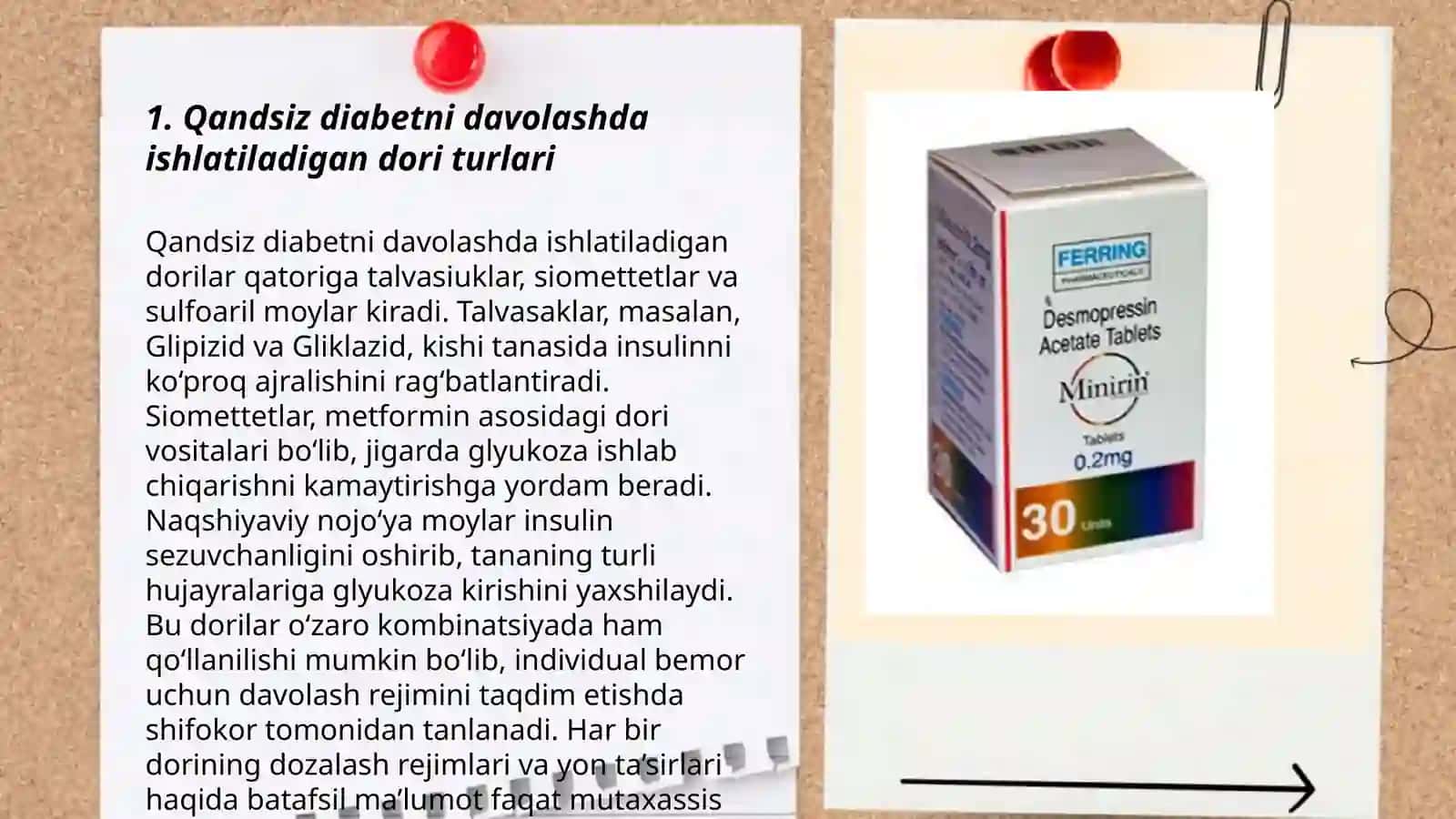 Qandsiz diabetda ishlatiladigan dori vositalari 3