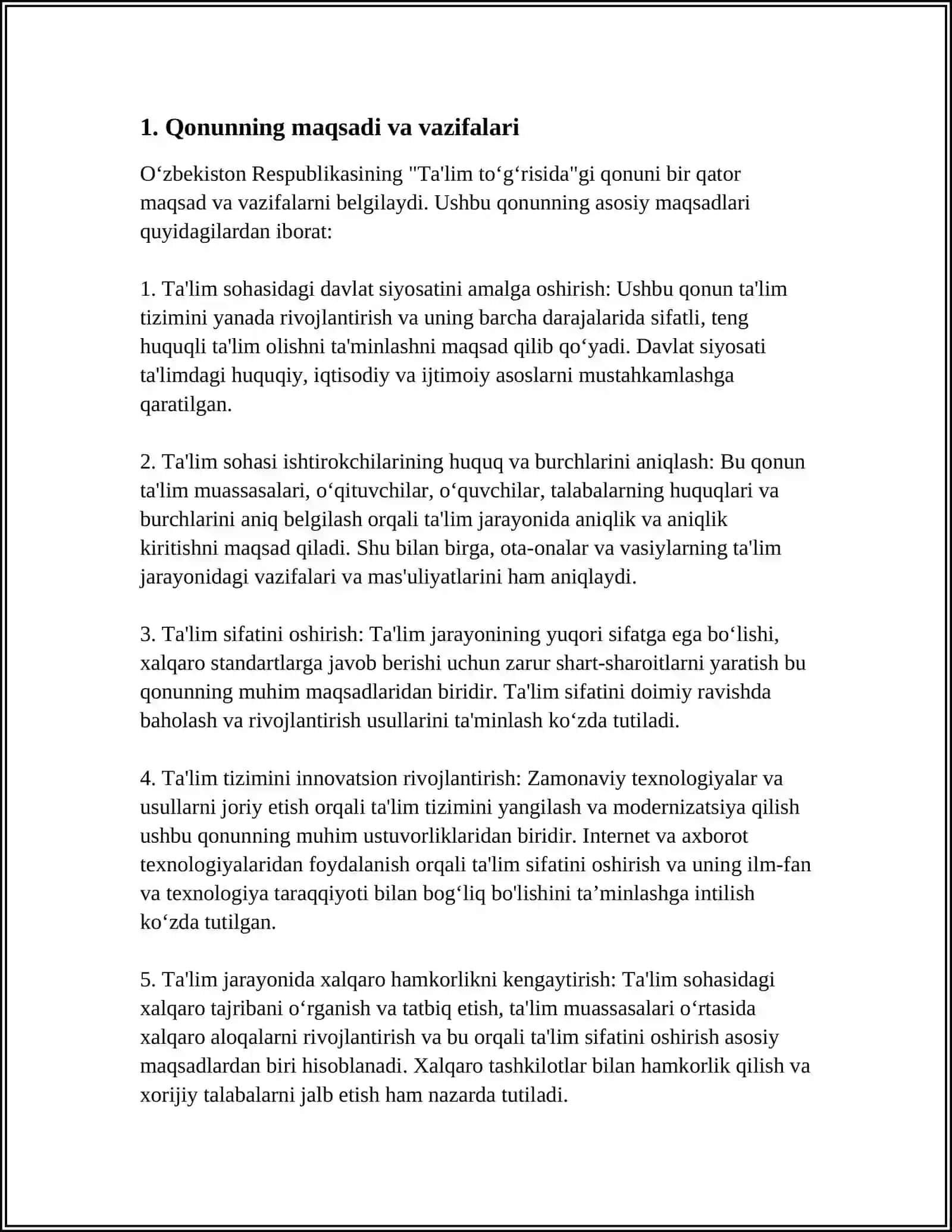 O'ZBEKISTON RESPUBLIKASINING "TA'LIM TO'G'RISIDA"GI QONUNI 3