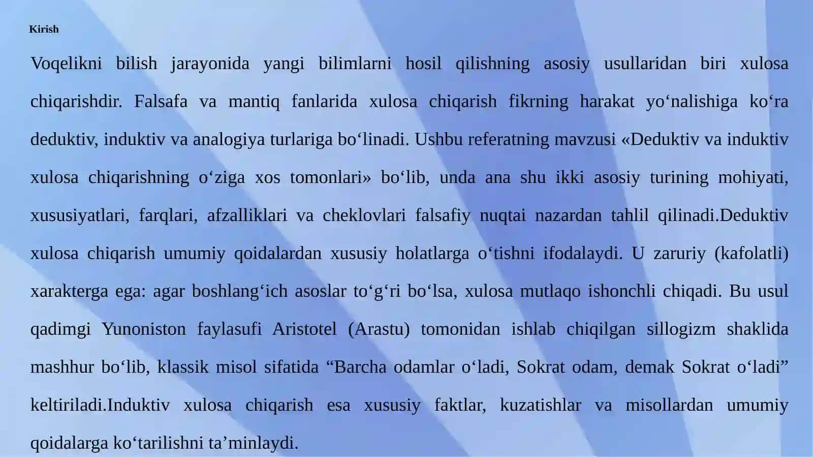 Deduktiv va induktiv xulosa chiqarishning o‘ziga xos tomonlari 3