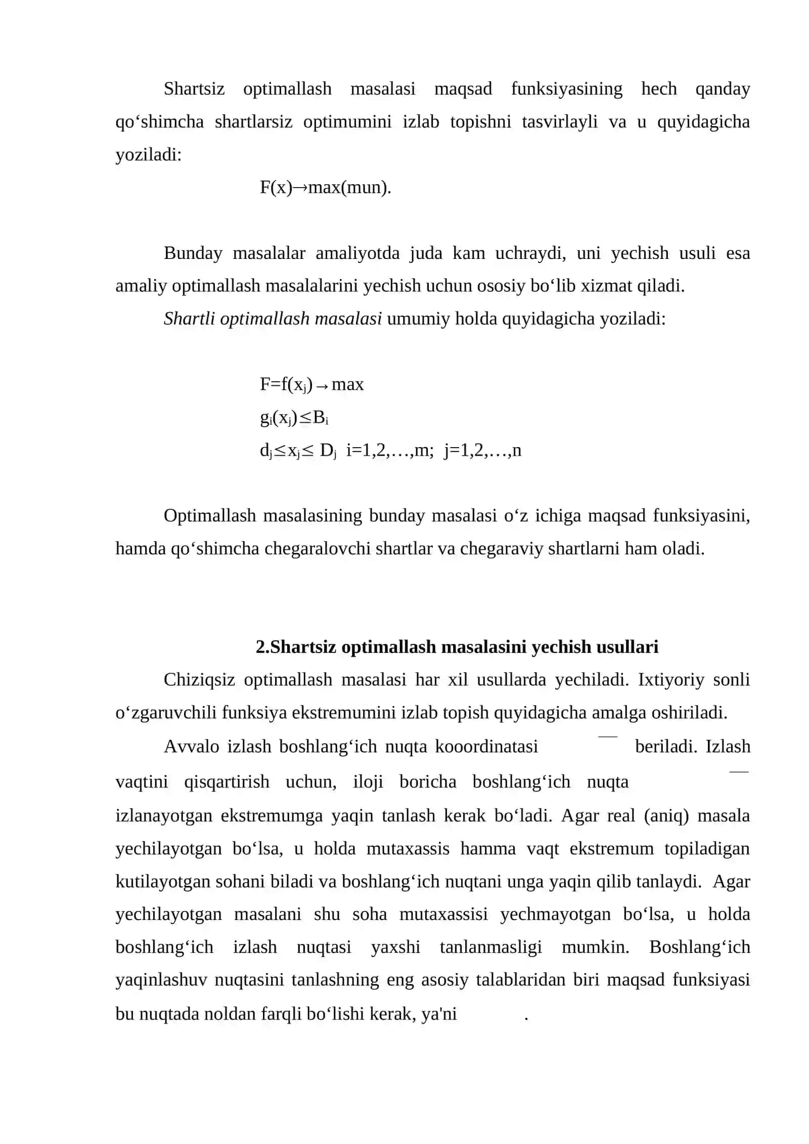 Chiziqsiz dasturlash masalalarini taqribiy yechish usullari 3