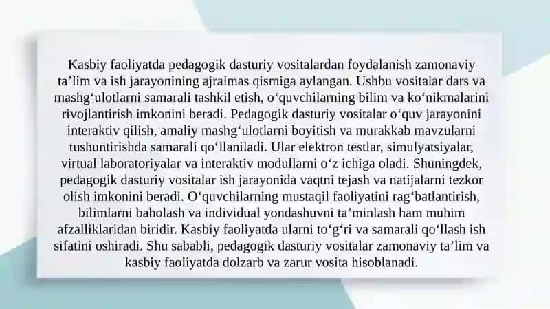 Kasbiy faoliyatda pedagogik dasturiy vositalardan foydalanish 3