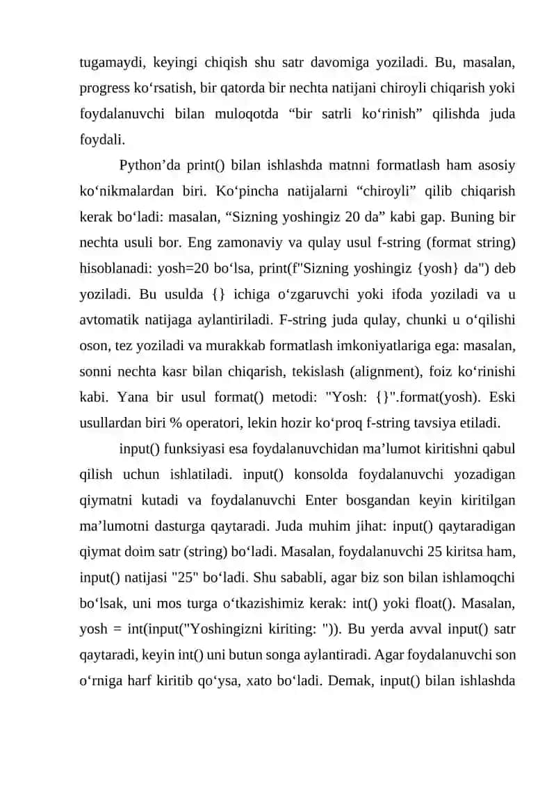 “print() va input() funksiyalari. Ma’lumotlar bilan ishlash” 3