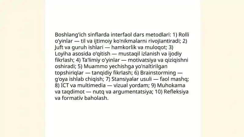 Boshlangʻich sinfda ta'lim metodlari va vositalari 3