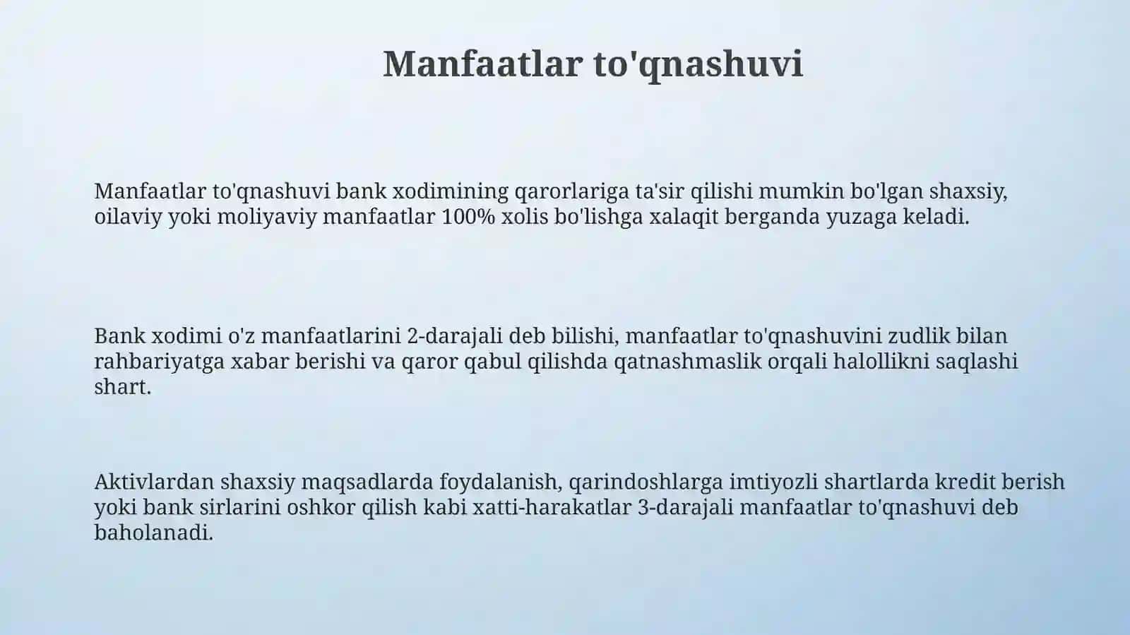 Bank xodimining kasbiy xulq-atvori etikasi 3