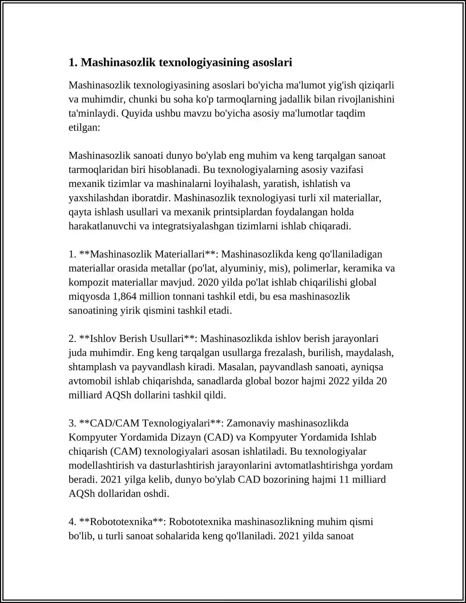 MUSTAQIL ISH Mavzu: MASHINASOZLIK TEXNOLOGIYASI 3