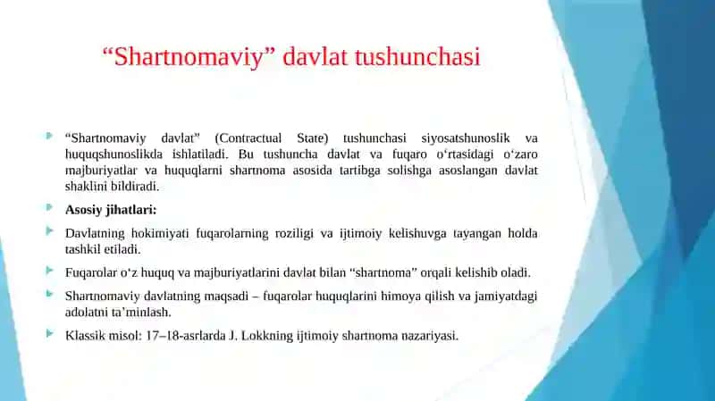 Shartnomaviy” davlat tushunchasi. “Ekspluatatorlik” davlati tushunchasi. Korrupsiya muammosi. 3