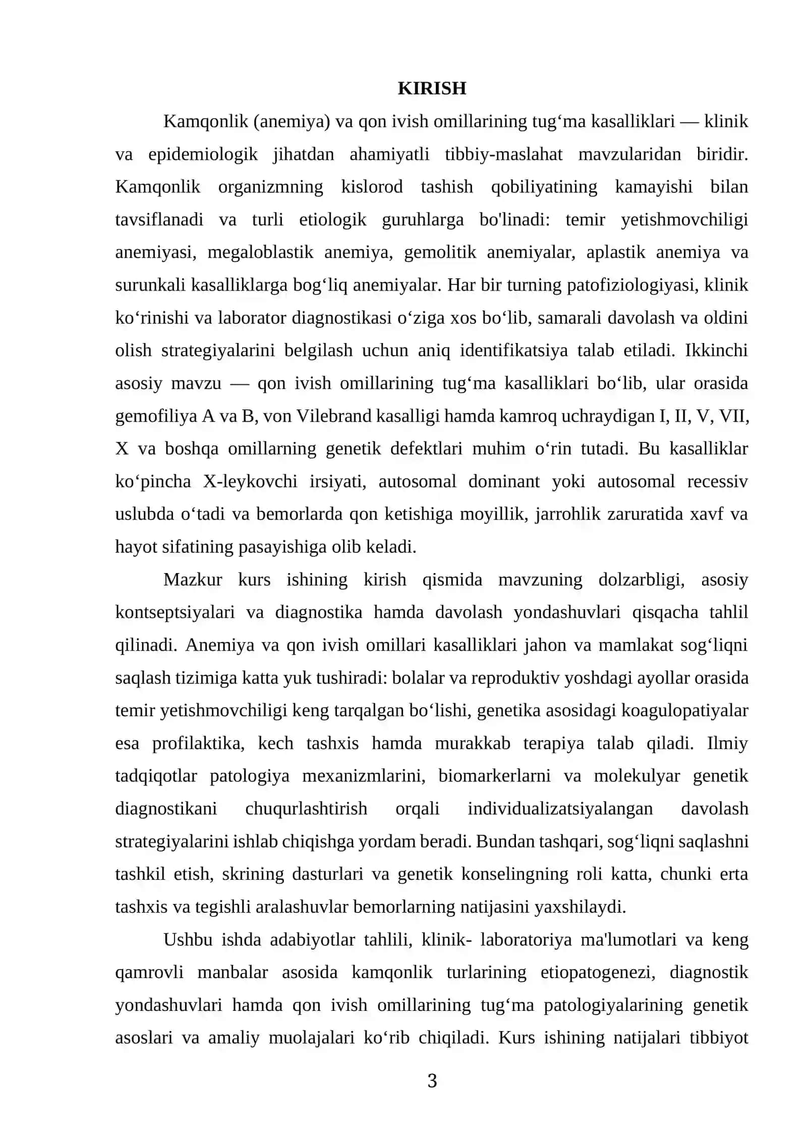 KAMQONLIK TURLARI VA SABABLARI. QON IVISH OMILLARINING TUGʻMA KASALLIKLARI 3