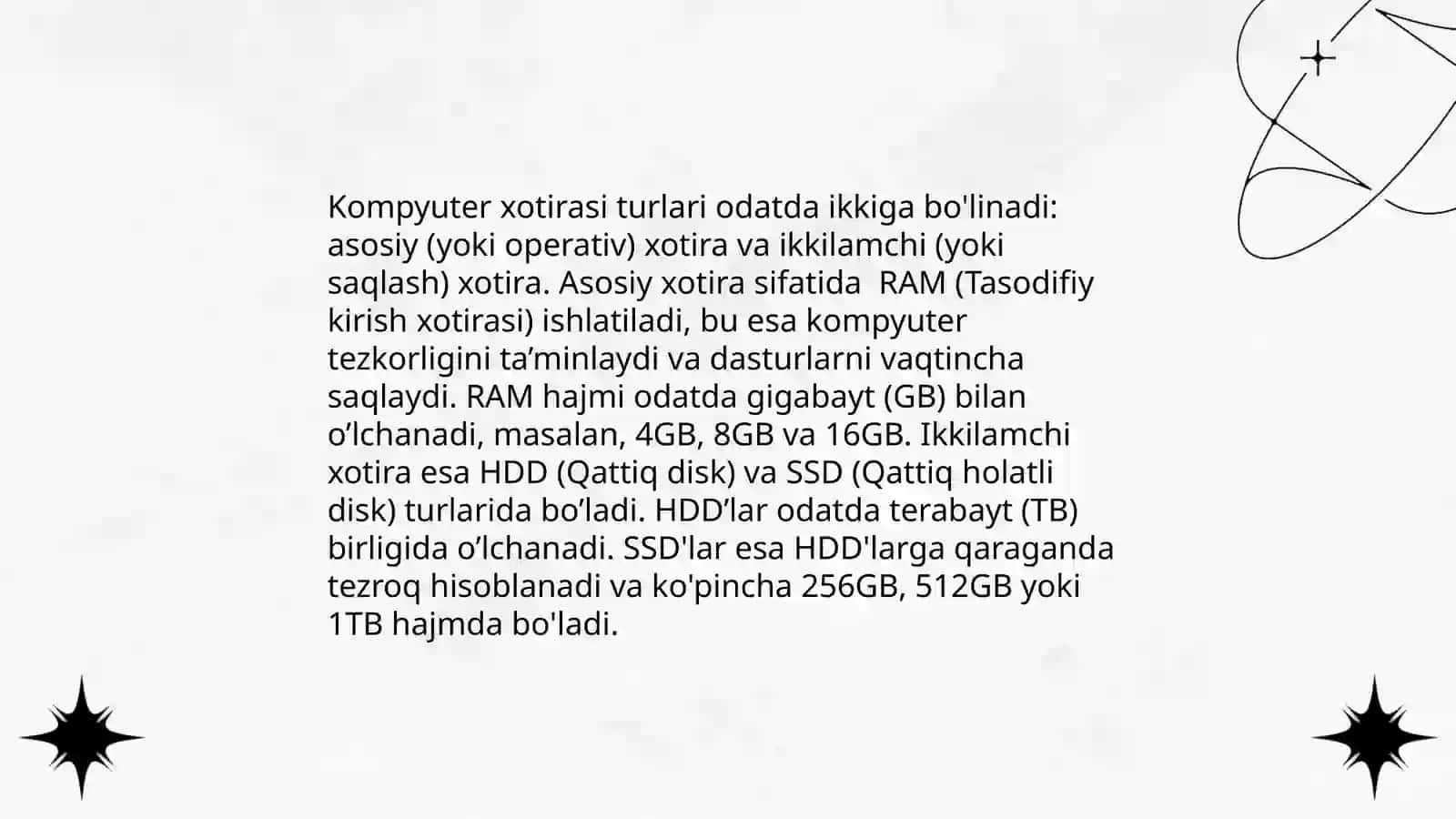 Kompyuterning turli xotira turlari (RAM, ROM, HDD, SSD) USB va SD-karta bilan ishlash 3