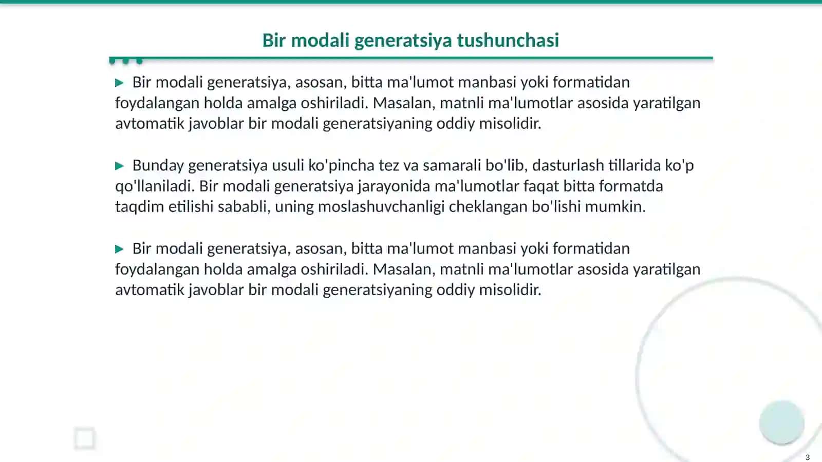Bir modali va ko'p modali generatsiya shartlari 3