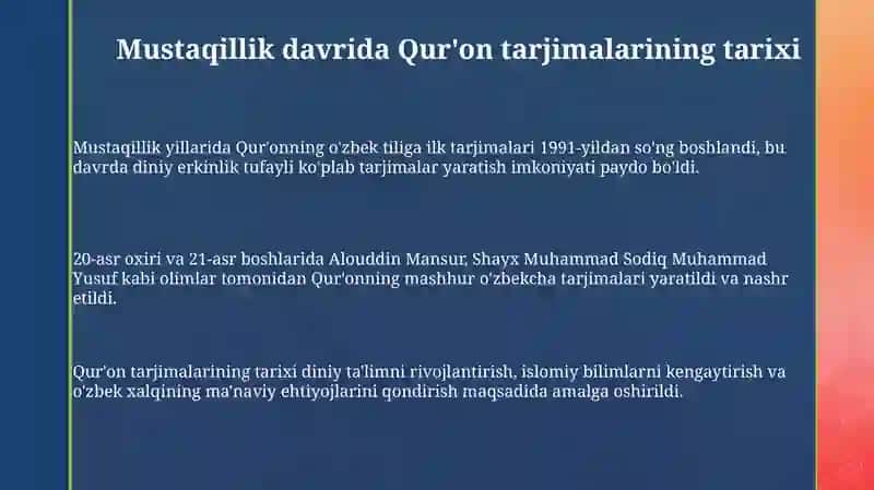 Mustaqillik Yillarida Qur'onning oʻzbek tiligatarjima va tafsirlari 3
