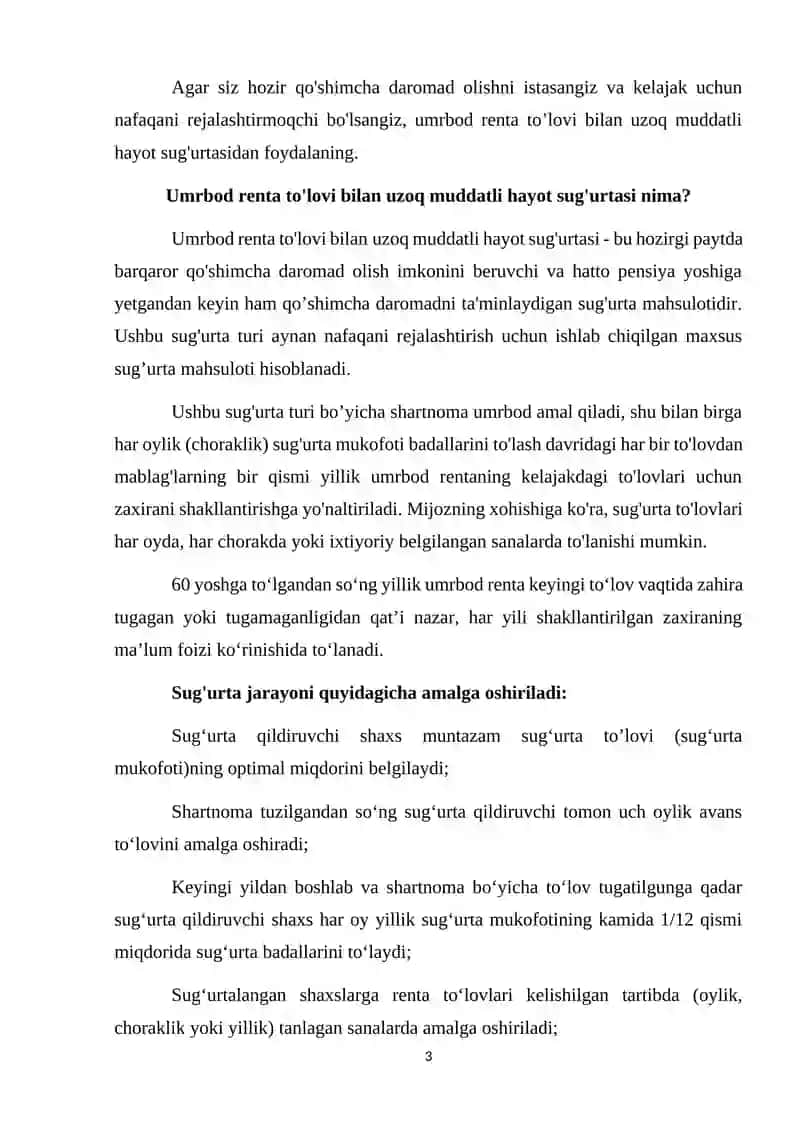 Umrbod renta to'lovi bilan uzoq muddatli hayot sug'urtasi 3