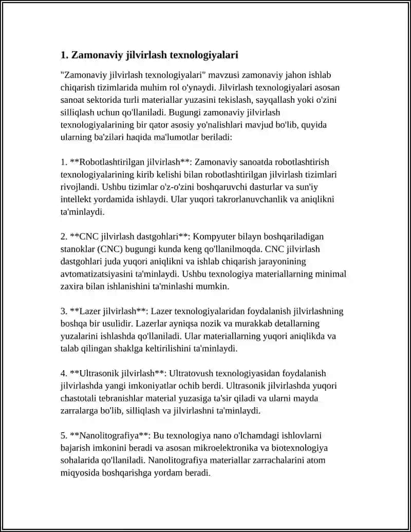 MUSTAQIL ISH Mavzu: ZAMONAVIY JILVIRLASH DASGOXIGA TEXNIK XIZMAT KO’RSATISH 3
