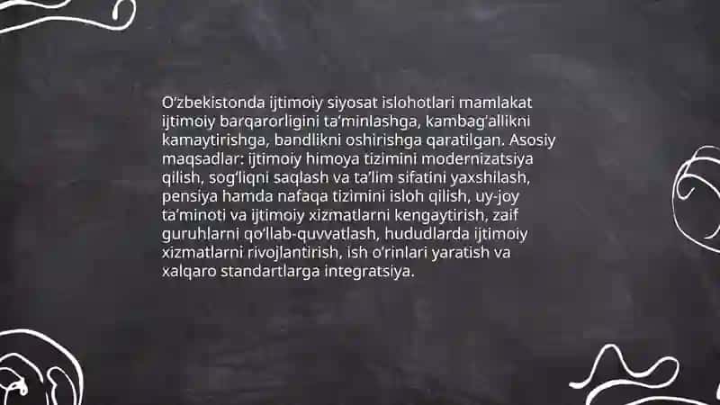 Oʻzbekistonda ijtimoiy sohada amalga oshirilayotgan oʻzgarishlar mazmuni va mohiyati 3