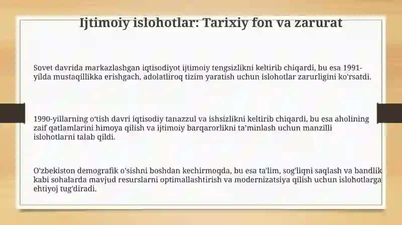 O'zbekistondaijtimoiysohadaamalgaoshirilayotgano'zgarishlar:mazmunvamohiyat 3