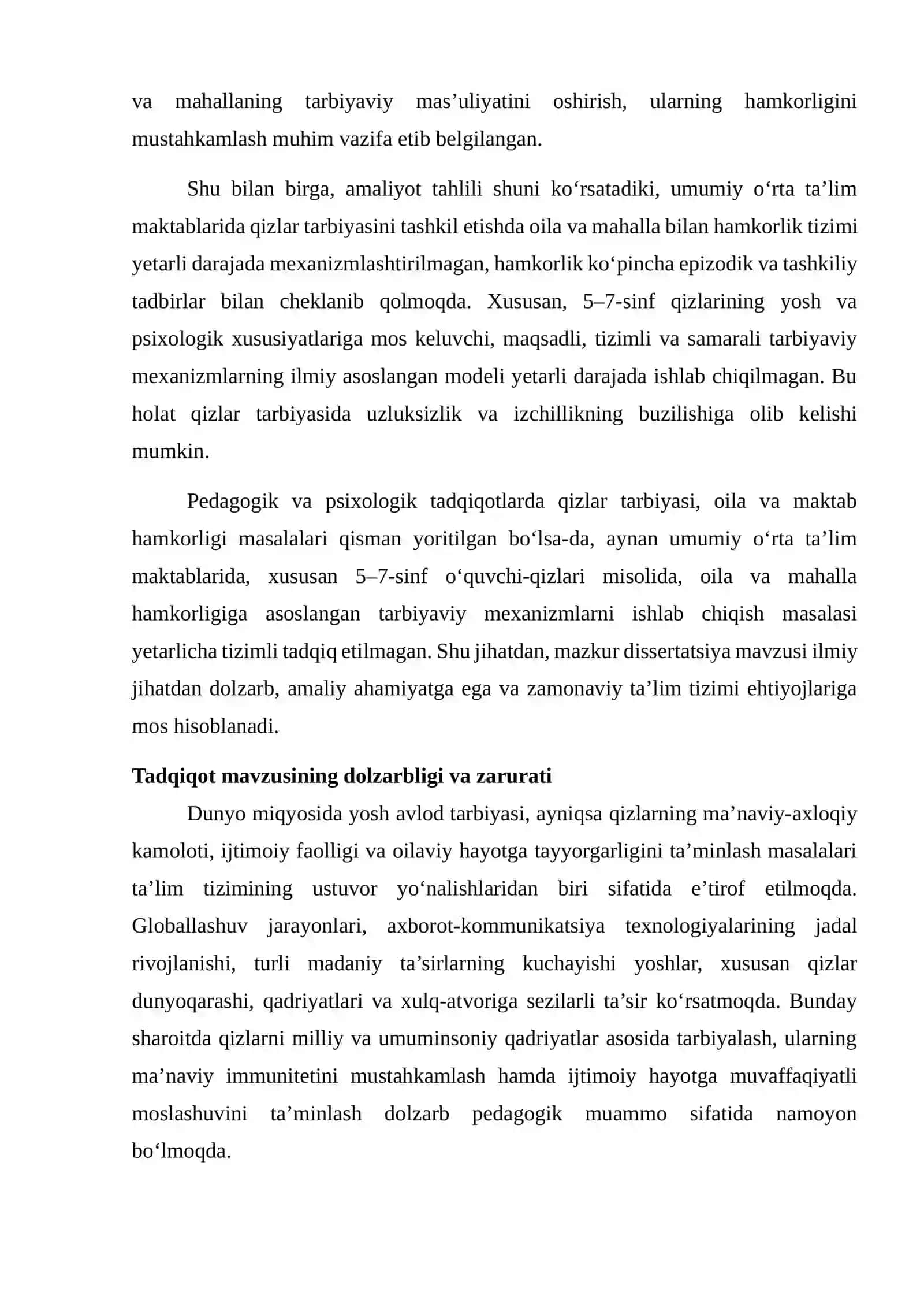 UMUMIY O‘RTA TA’LIM MAKTABLARIDA QIZLAR TARBIYASINI TASHKIL ETISHNING NAZARIY-METODOLOGIK ASOSLARI 3