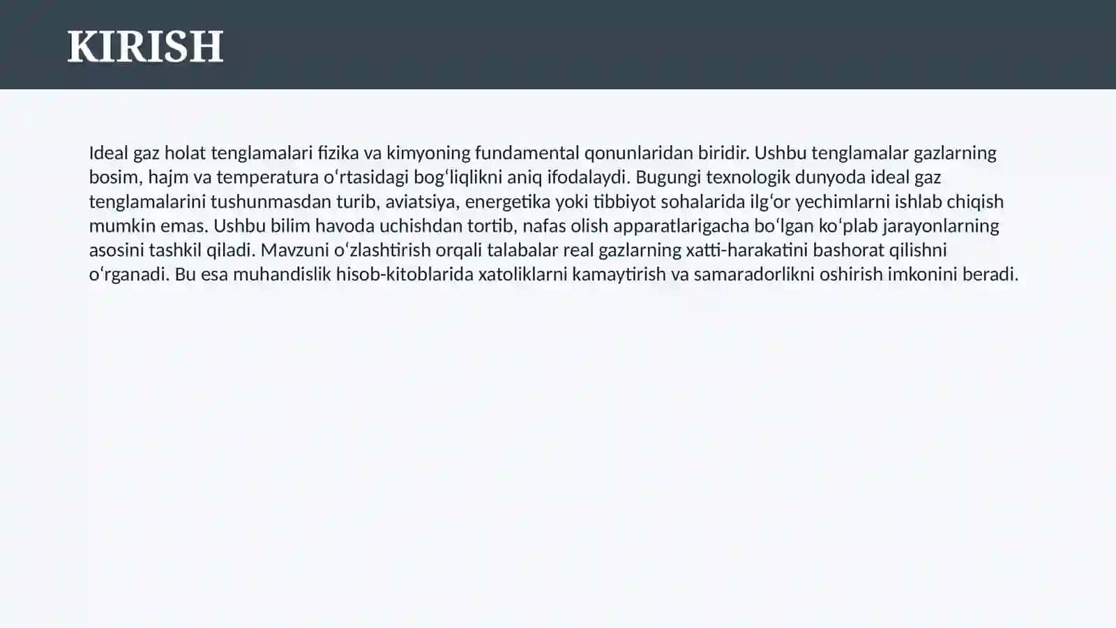 IDEAL GAZ HOLATINING TENGLAMALARI 3