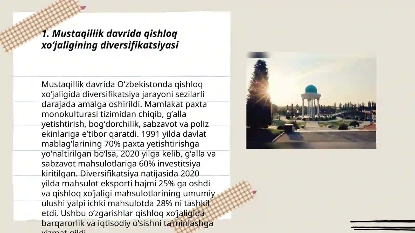 Mustaqillik davrida qishloq xoʻjaligining diversifikatsiyasi 3