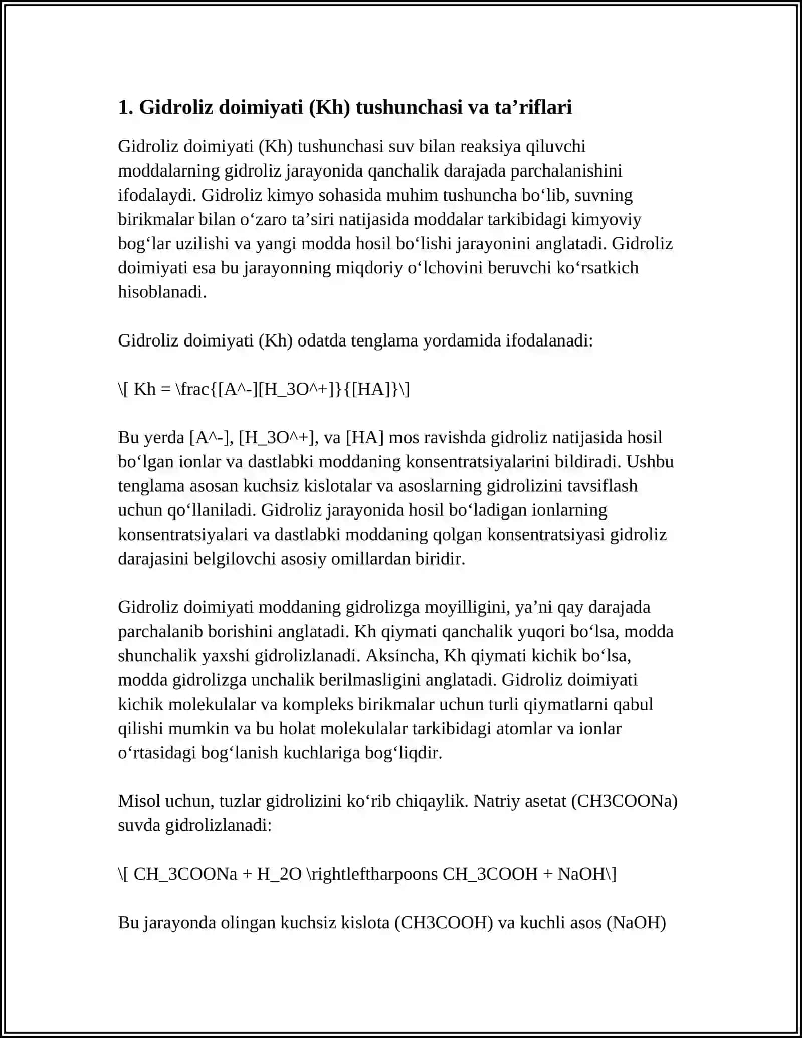 GIDROLIZ DOIMIYSI VA GIDROLIZ DARAJASINI HISOBLASH 3