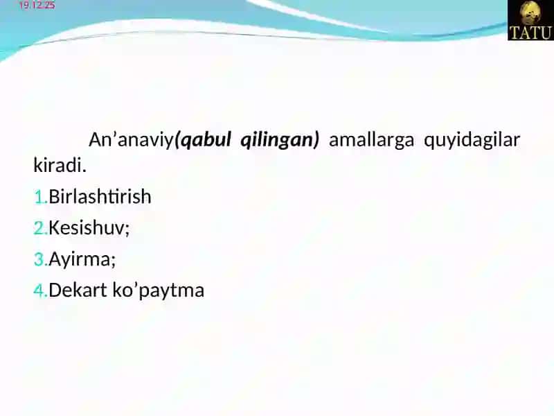 Relyatsion algebra va relyatsion hisobot elementlari 3