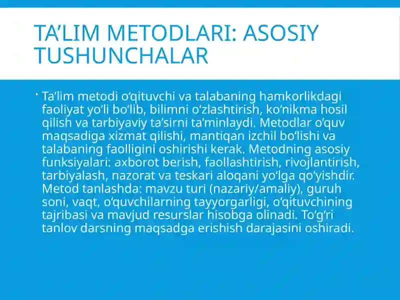 Ta'lim metodlari va vositalari: tahlil mavzusi 3