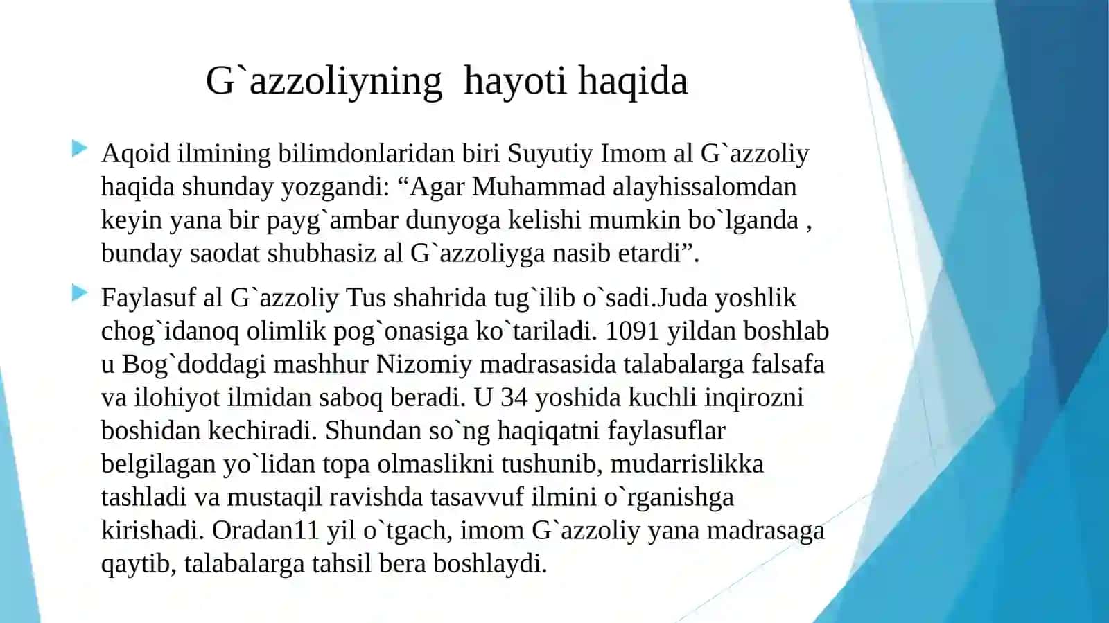 G`azzoliyning ”TAVBA” asari asosida “DIN va AXLOQ” 3
