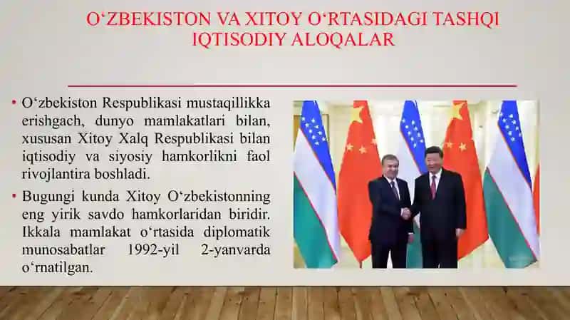 O'zbekiston Respublikasi tashqi iqtisodiy aloqalarda Xitoyning oʻrni 3