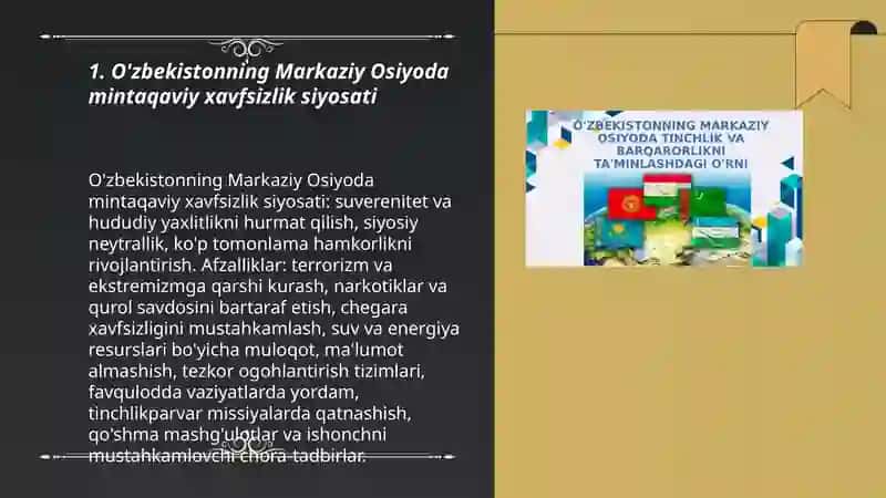 O'zbekistonning Markaziy Osiyoda tinchlik va barqarorlikni ta'minlashdagi o'rni 3