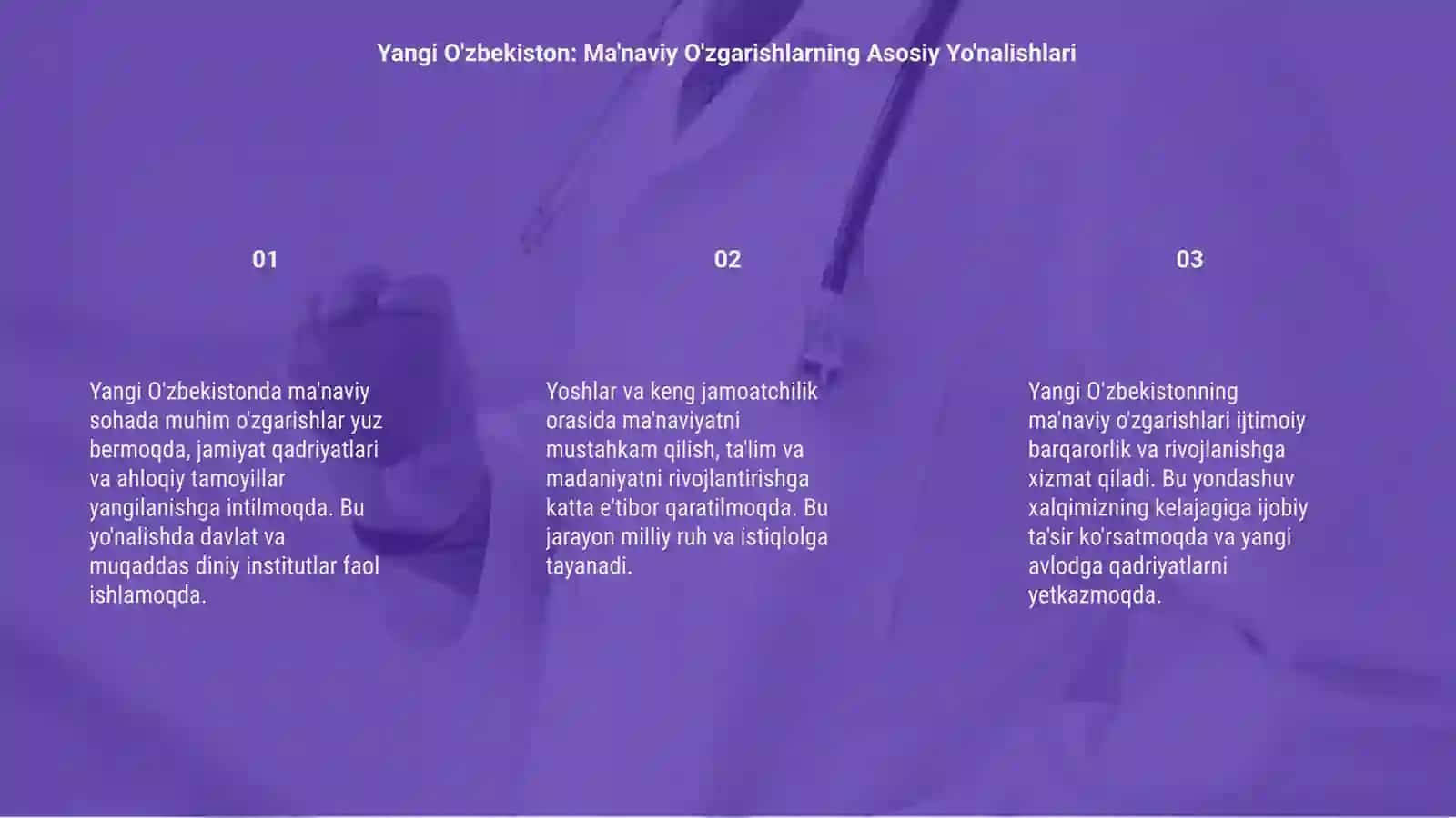 Yangi O'zbekistonda oshirilyotgan ma'naviy o'zgarishlar 3