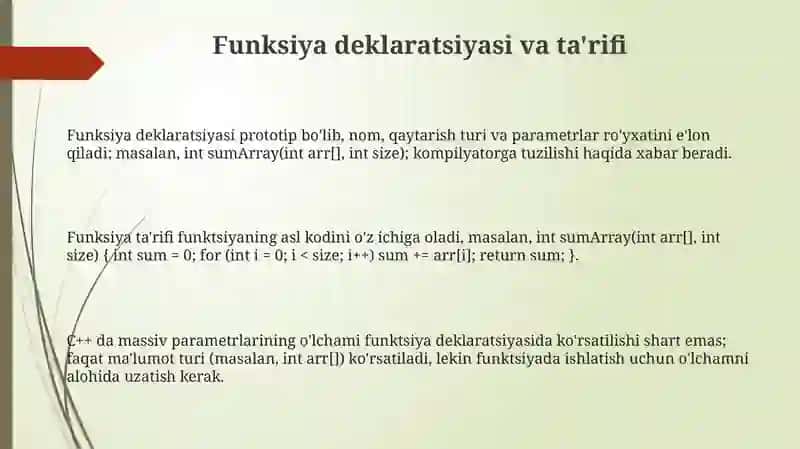 C++da Biro‘lchovli massivlarni funksiya parametrlari sifatida qo‘llanish 3