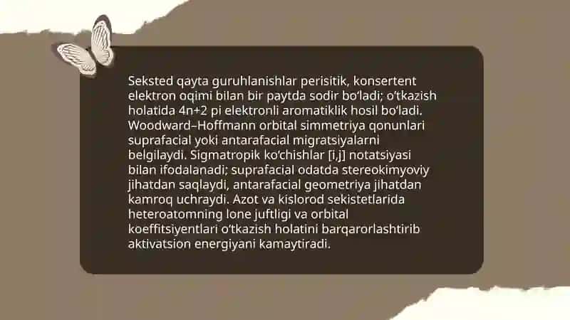 Seksted qayta guruhlanish reaksiyalari. azot va kislorod sekistetidagi reaksiyalar 3