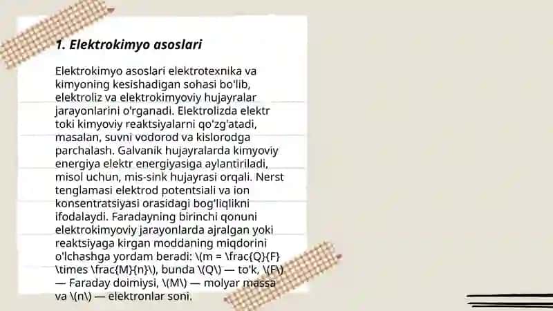 Elektrokimyo. Tibbiyotda elektro diagnostikaning asosi 3
