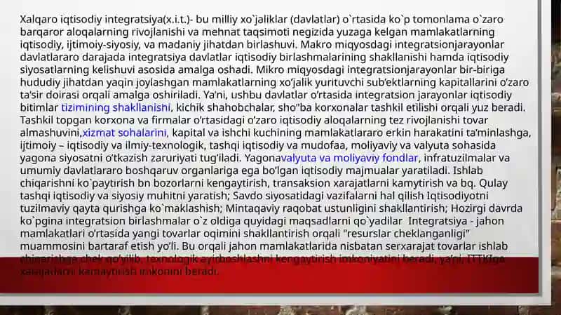 Xalqaro iqtisodiy integratsiyaning mazmuni va shakllari 3