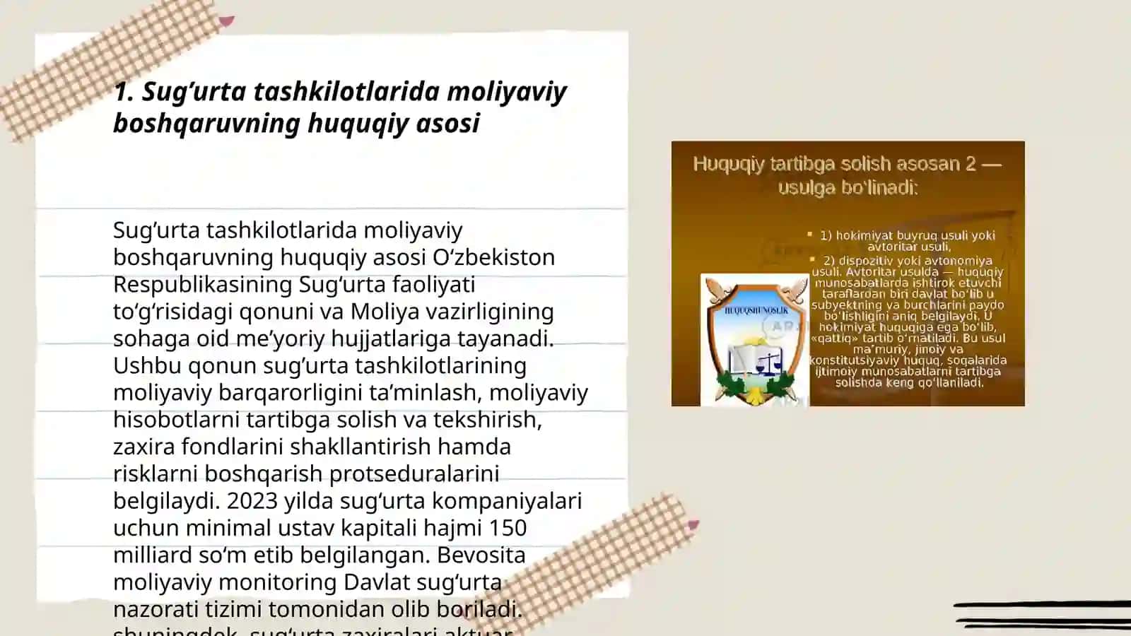 Sug’urta tashkilotlarida pul mablag’larini hisobini tartibga solishni me’yoriy huquqiy asoslati 3
